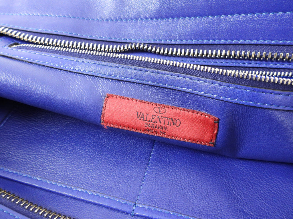 Valentino Cobalt Blue Leather Rock Stud Zipper Tote Bag