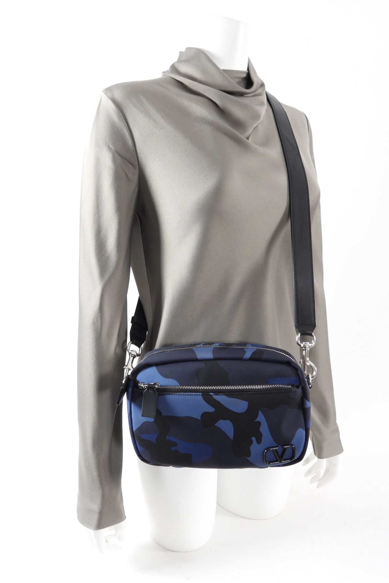 Valentino Blue Camo Nylon Shoulder Bag