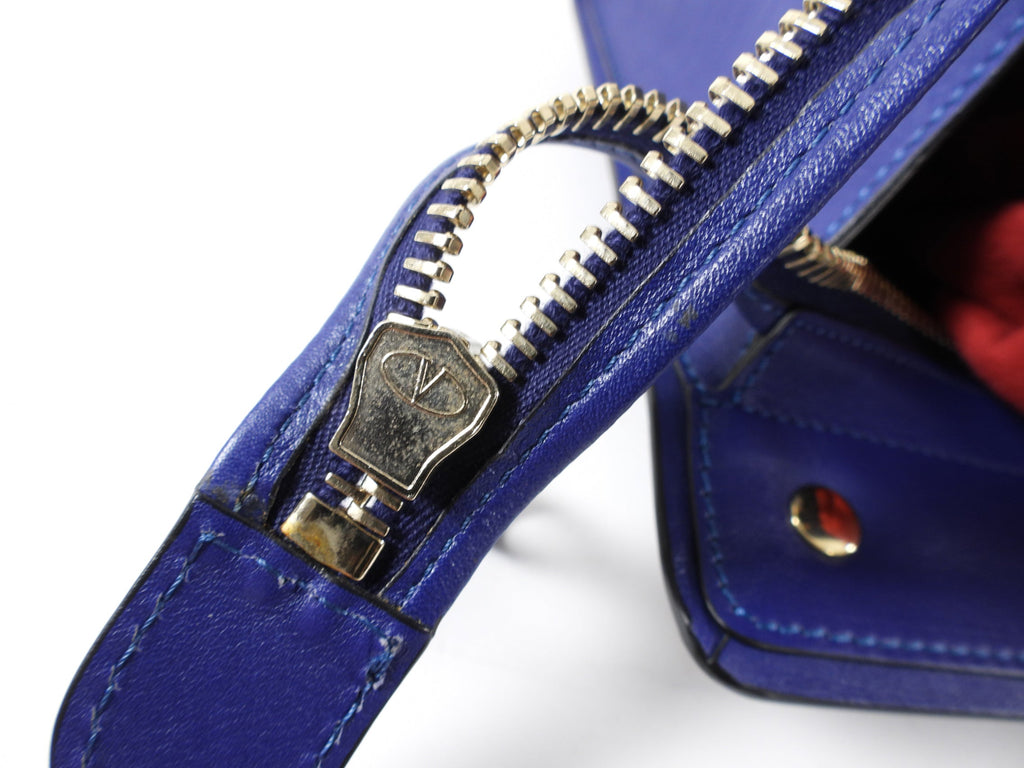 Valentino Cobalt Blue Leather Rock Stud Zipper Tote Bag
