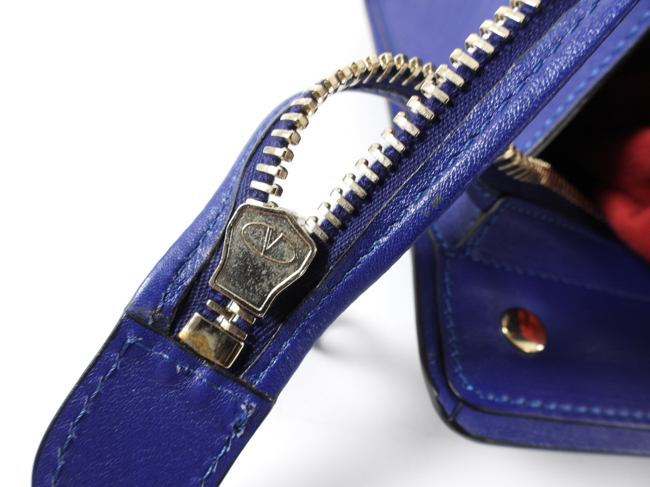 Valentino Cobalt Blue Leather Rock Stud Zipper Tote Bag