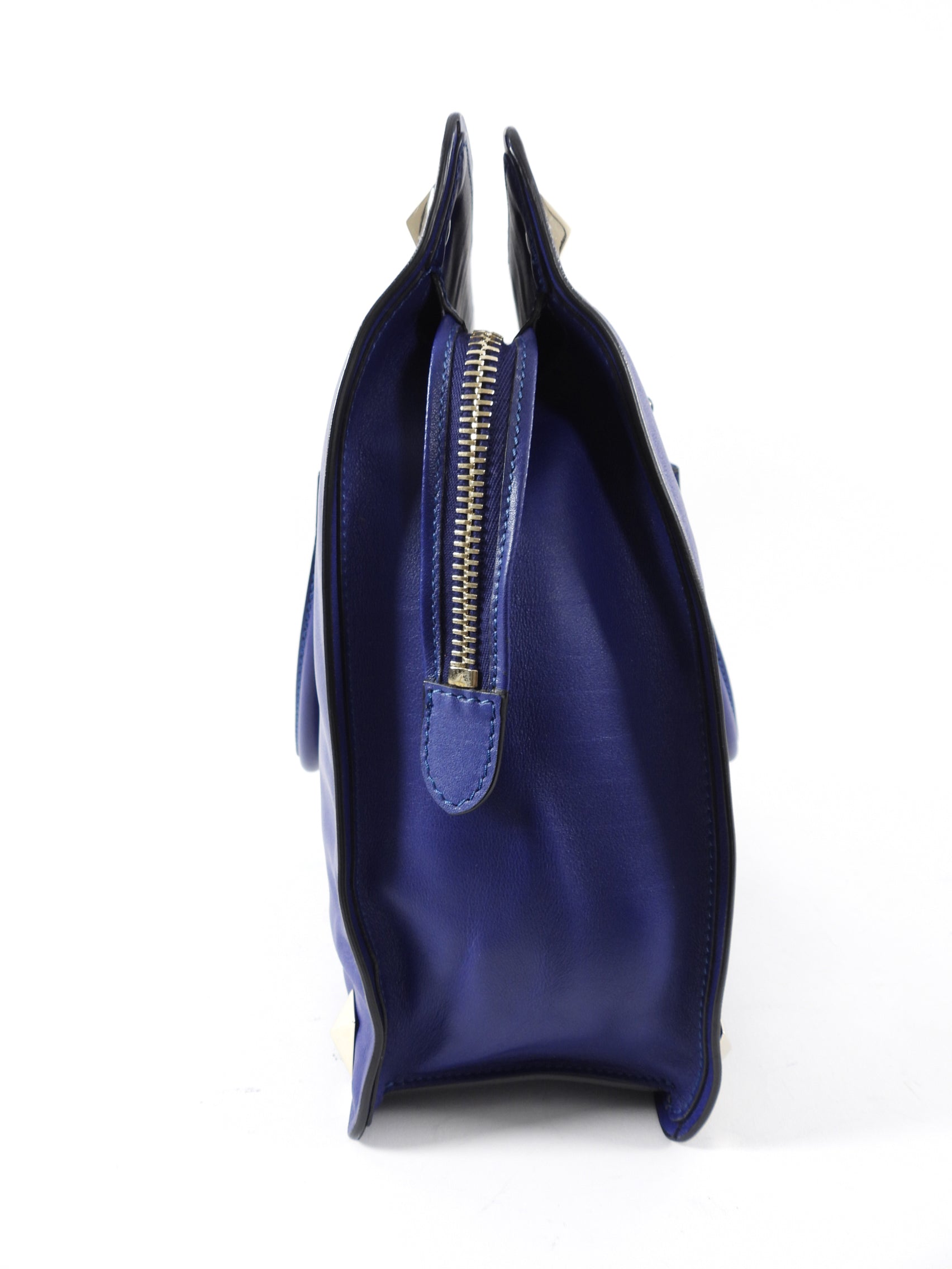 Valentino Cobalt Blue Leather Rock Stud Zipper Tote Bag