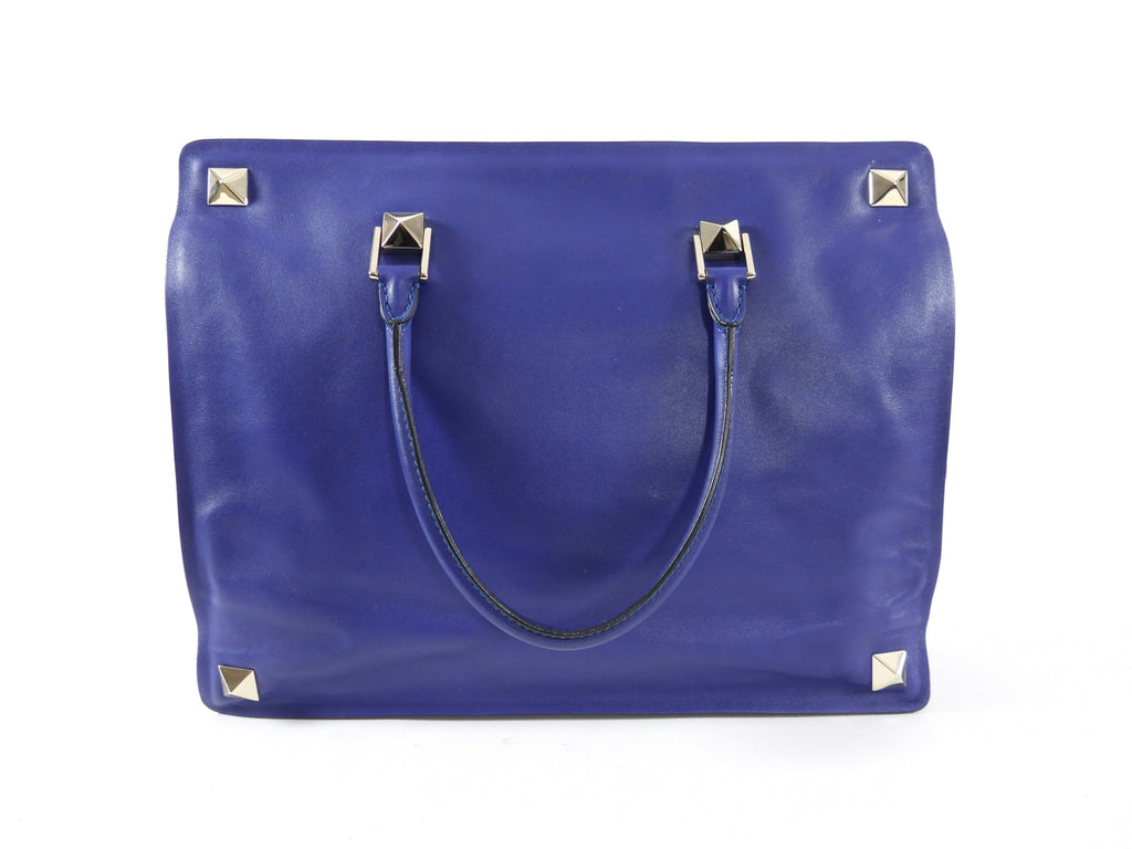 Valentino Cobalt Blue Leather Rock Stud Zipper Tote Bag