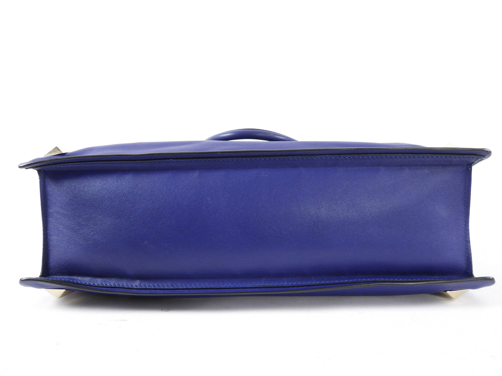 Valentino Cobalt Blue Leather Rock Stud Zipper Tote Bag