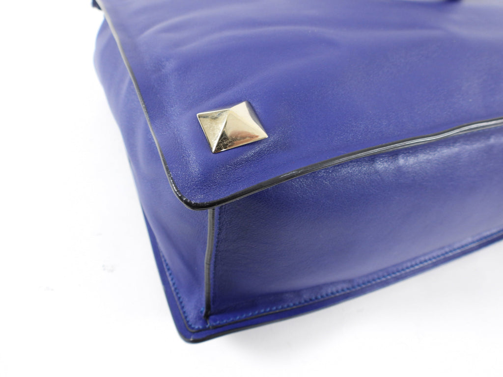 Valentino Cobalt Blue Leather Rock Stud Zipper Tote Bag