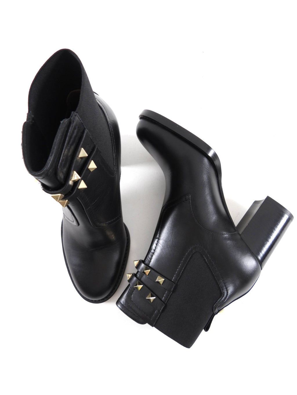 Valentino Black Rockstud Leather Block Heel Ankle Boots - 36