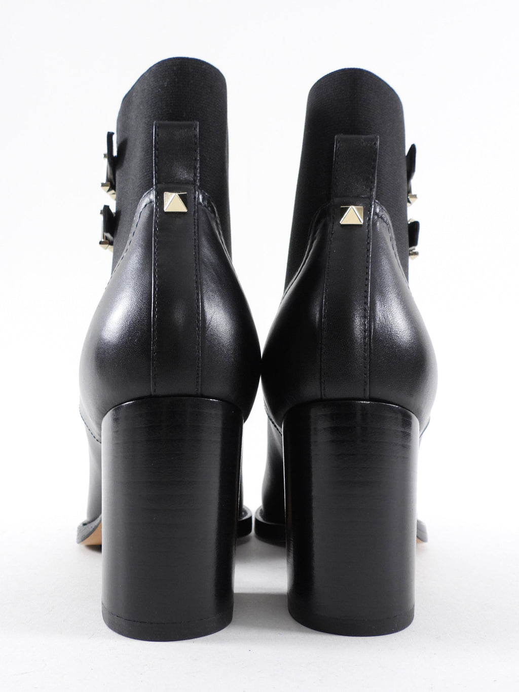 Valentino Black Rockstud Leather Block Heel Ankle Boots - 36