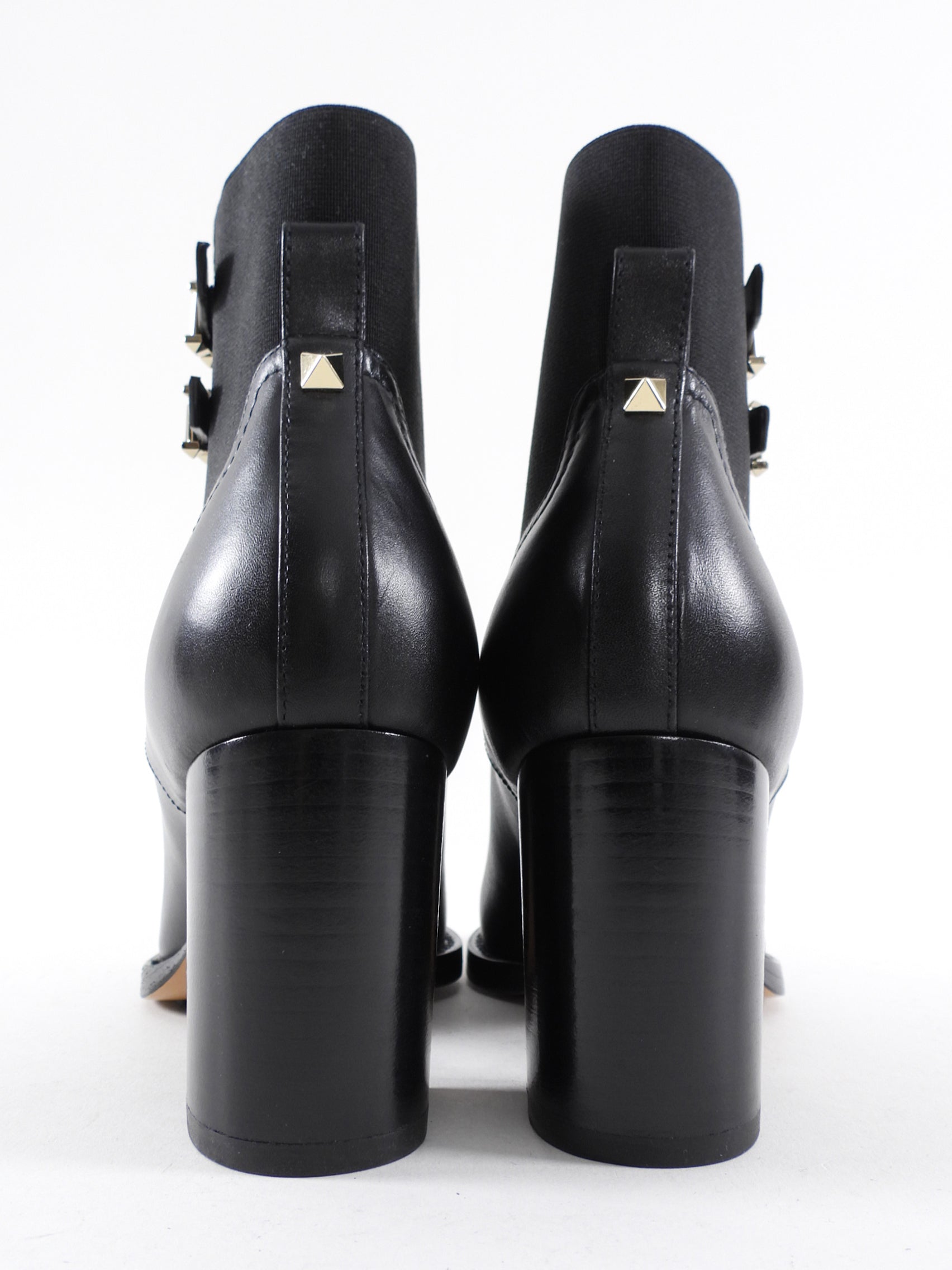 Valentino Black Rockstud Leather Block Heel Ankle Boots - 36