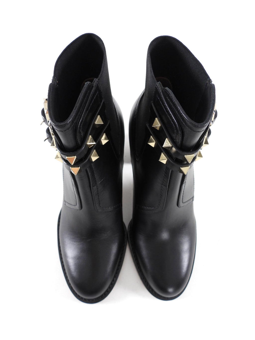 Valentino Black Rockstud Leather Block Heel Ankle Boots - 36