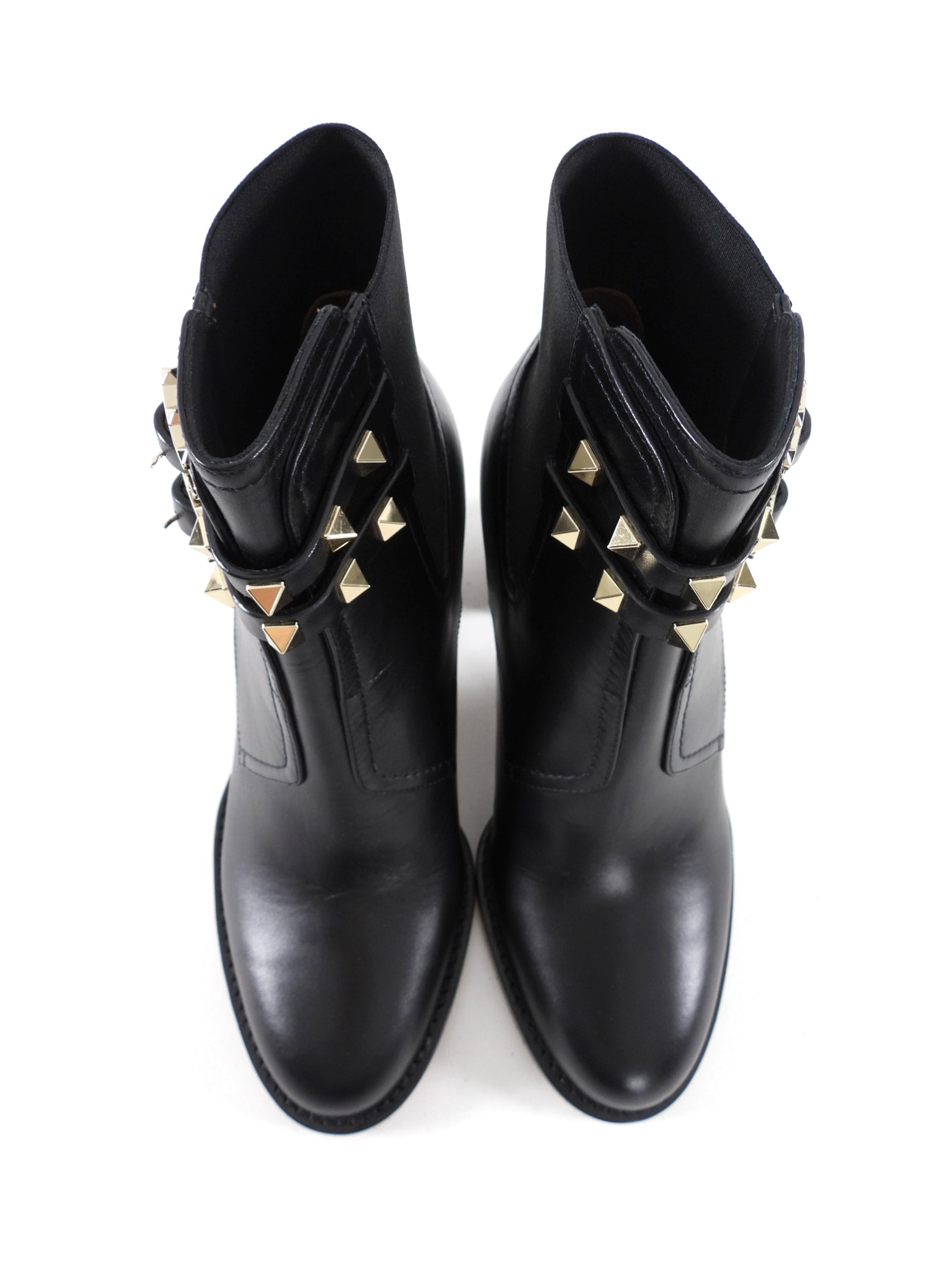 Valentino Black Rockstud Leather Block Heel Ankle Boots - 36