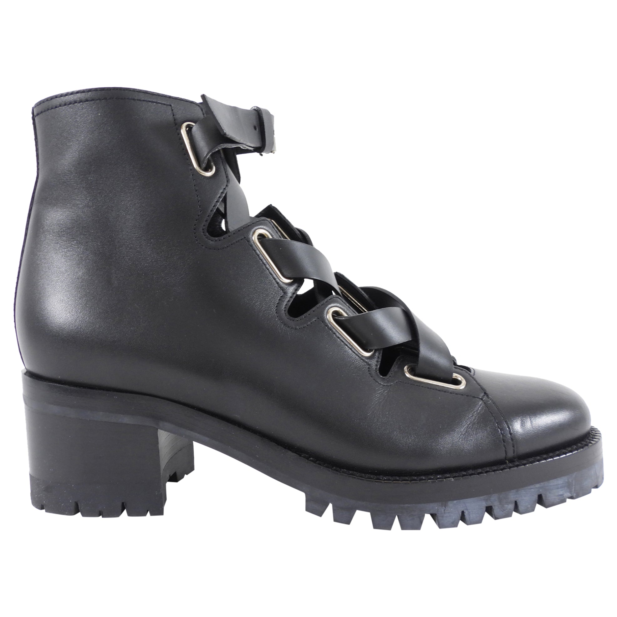 Valentino Black Leather Laced Ankle Boots - 40