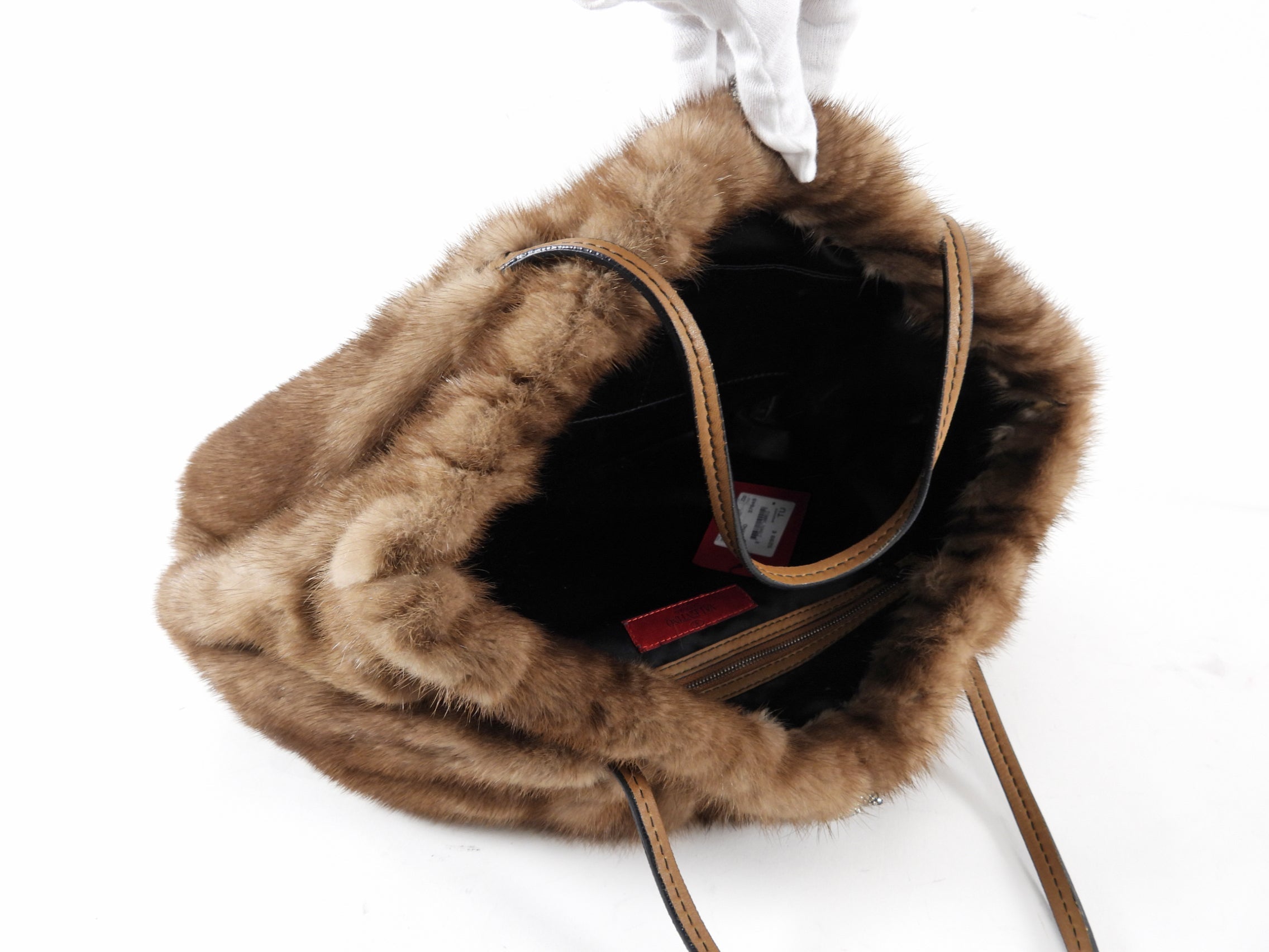 Valentino Brown Natural Mink Fur Bag with Jewelled Panther