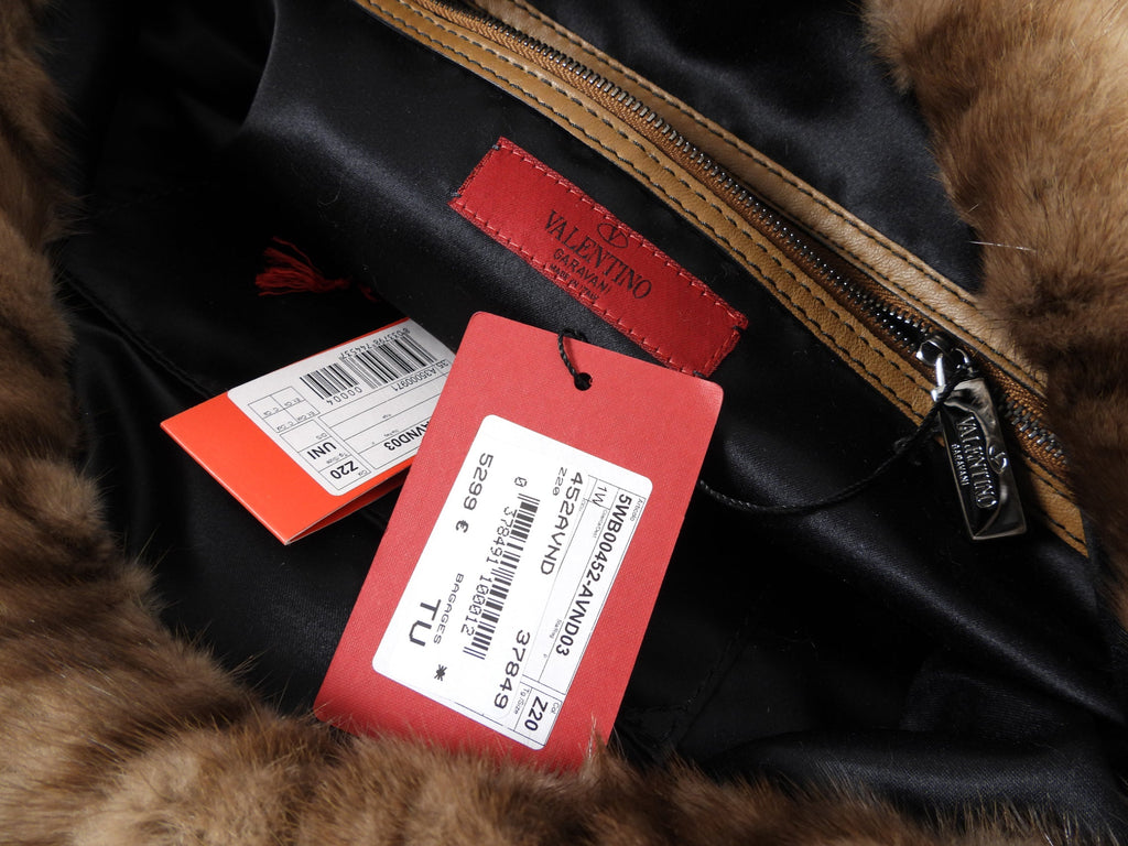 Valentino Brown Natural Mink Fur Bag with Jewelled Panther