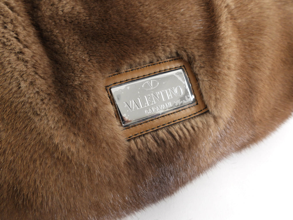 Valentino Brown Natural Mink Fur Bag with Jewelled Panther