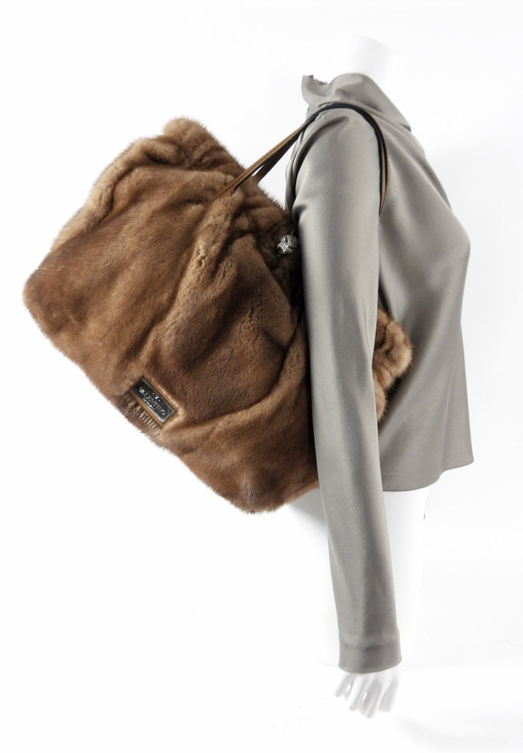 Valentino Brown Natural Mink Fur Bag with Jewelled Panther