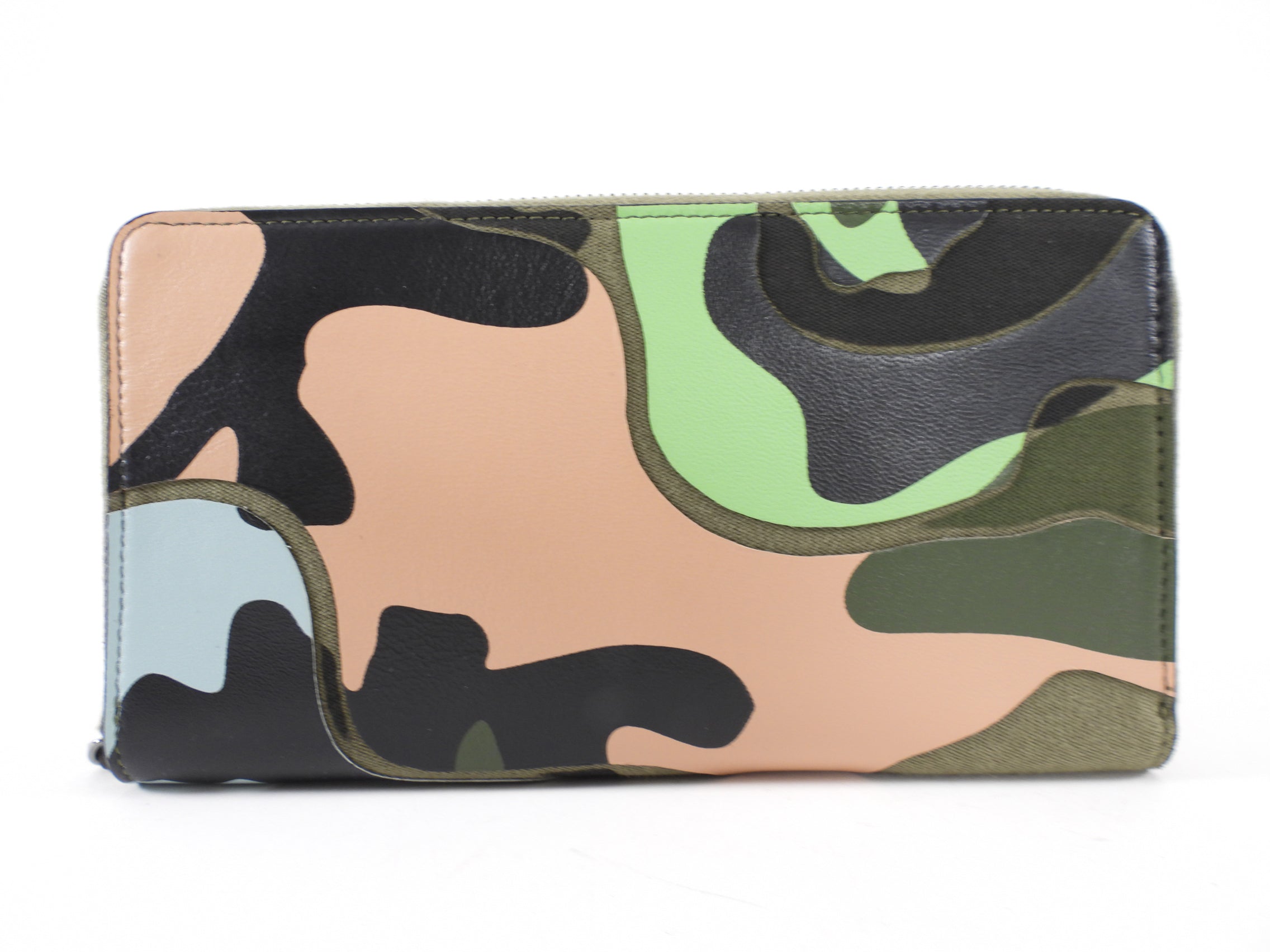 Valentino Army and Peach Camo Continental Zippy Wallet