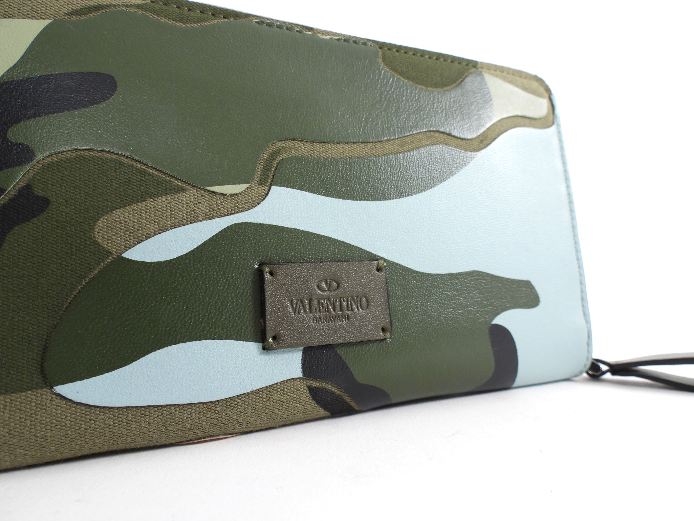 Valentino Army and Peach Camo Continental Zippy Wallet