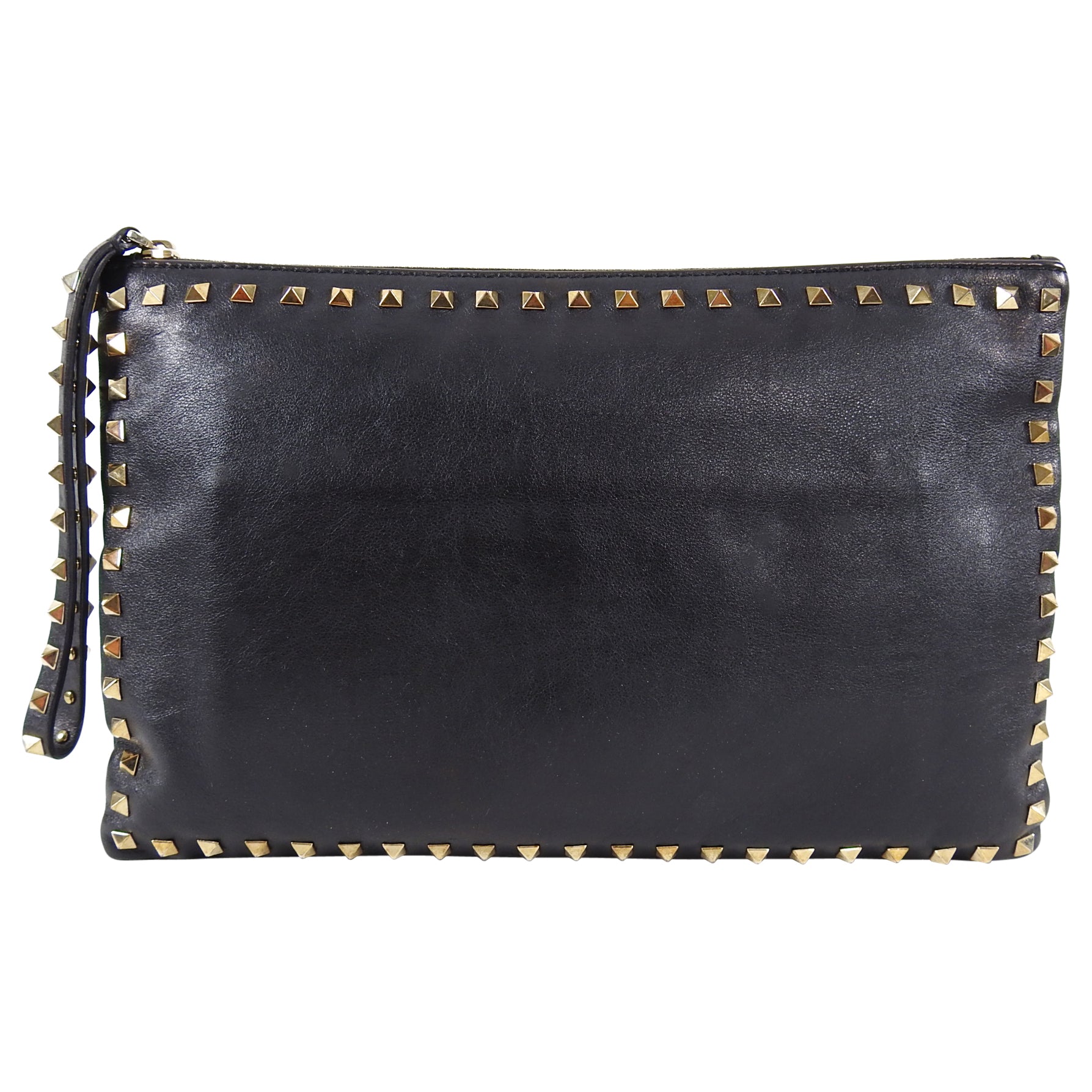 Valentino Black Leather Rock Stud Large Clutch Bag