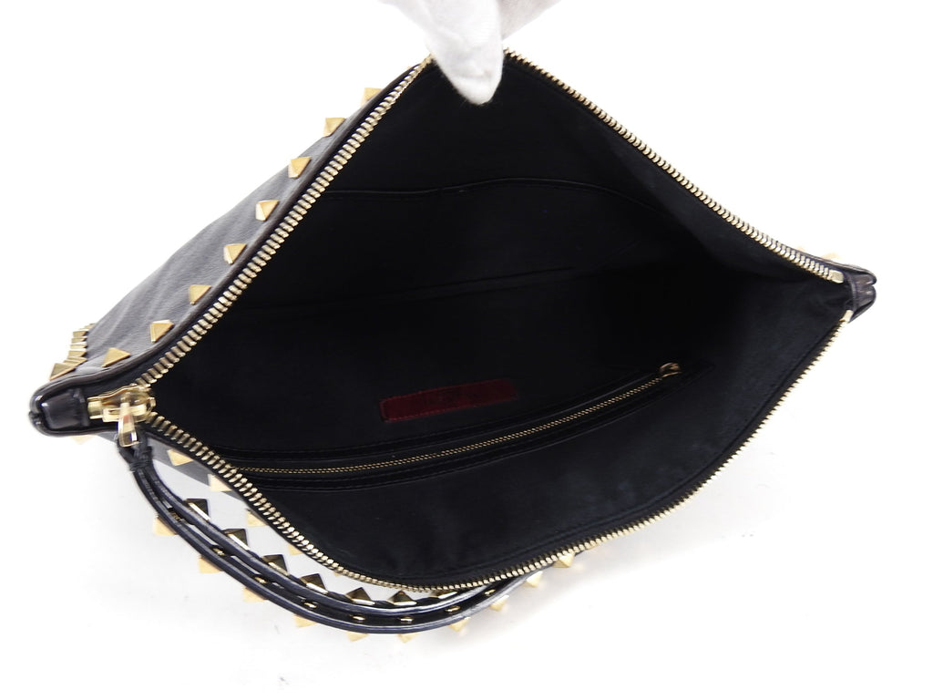 Valentino Black Leather Rock Stud Large Clutch Bag