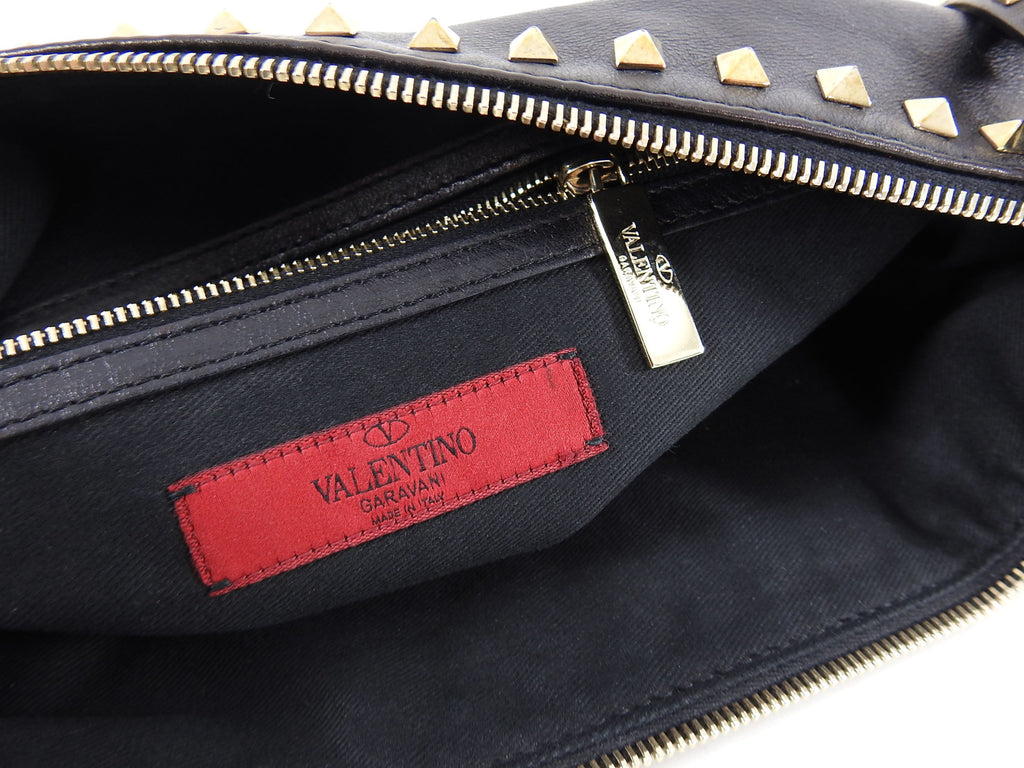Valentino Black Leather Rock Stud Large Clutch Bag