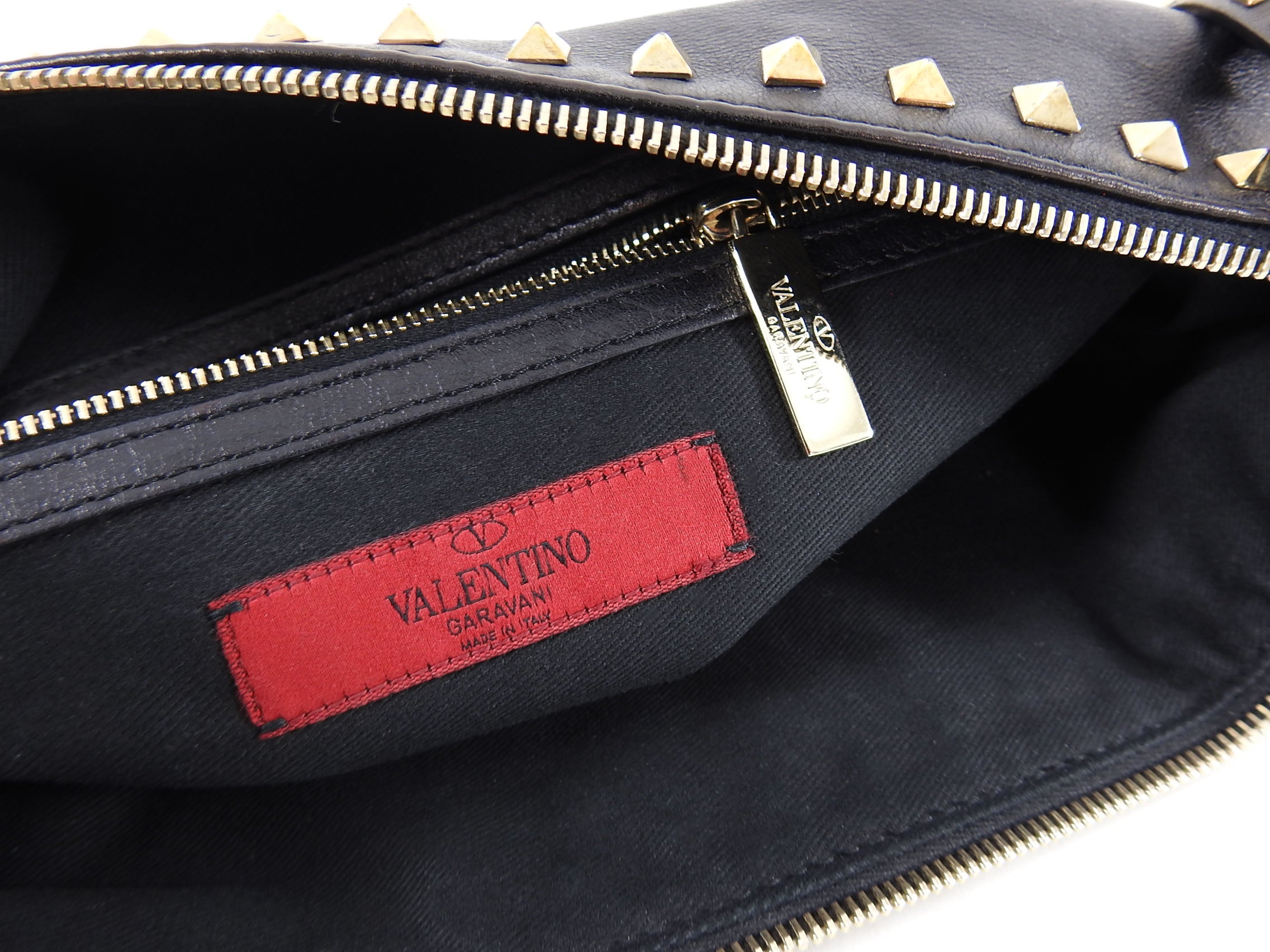 Valentino Black Leather Rock Stud Large Clutch Bag