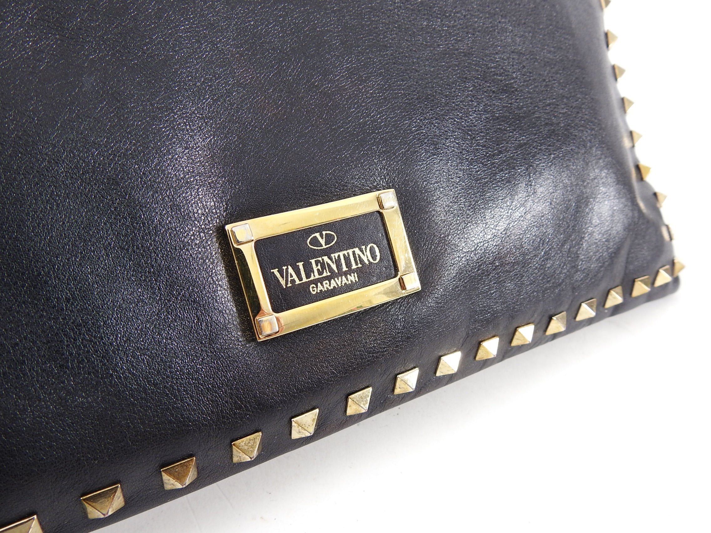 Valentino Black Leather Rock Stud Large Clutch Bag
