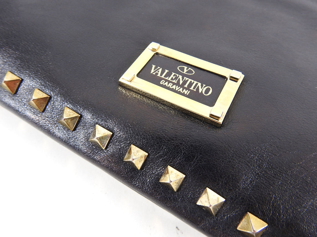 Valentino Black Leather Rock Stud Large Clutch Bag