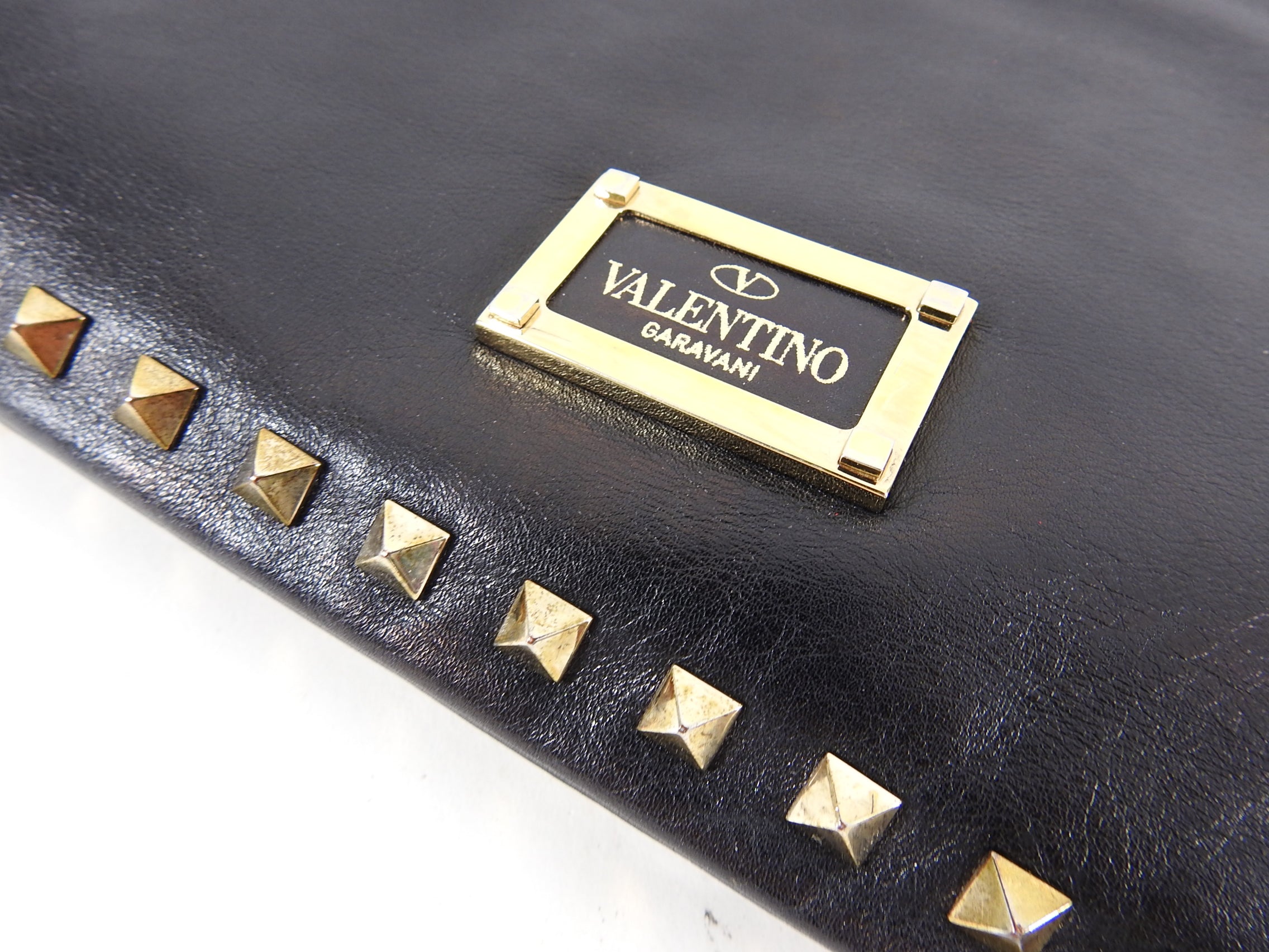 Valentino Black Leather Rock Stud Large Clutch Bag