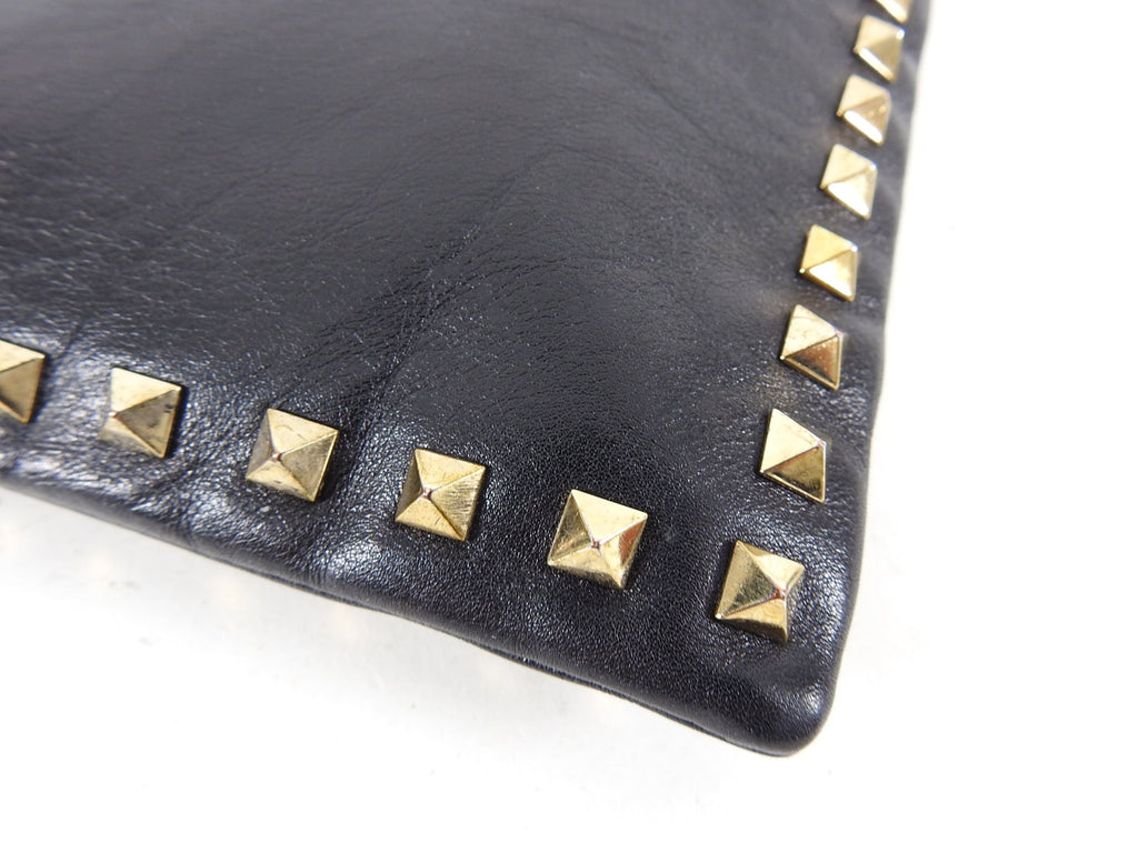 Valentino Black Leather Rock Stud Large Clutch Bag