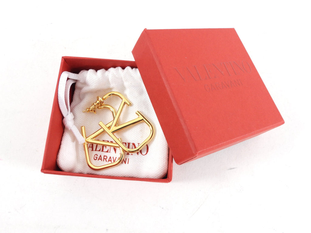 Valentino Goldtone Metal V Logo Earrings