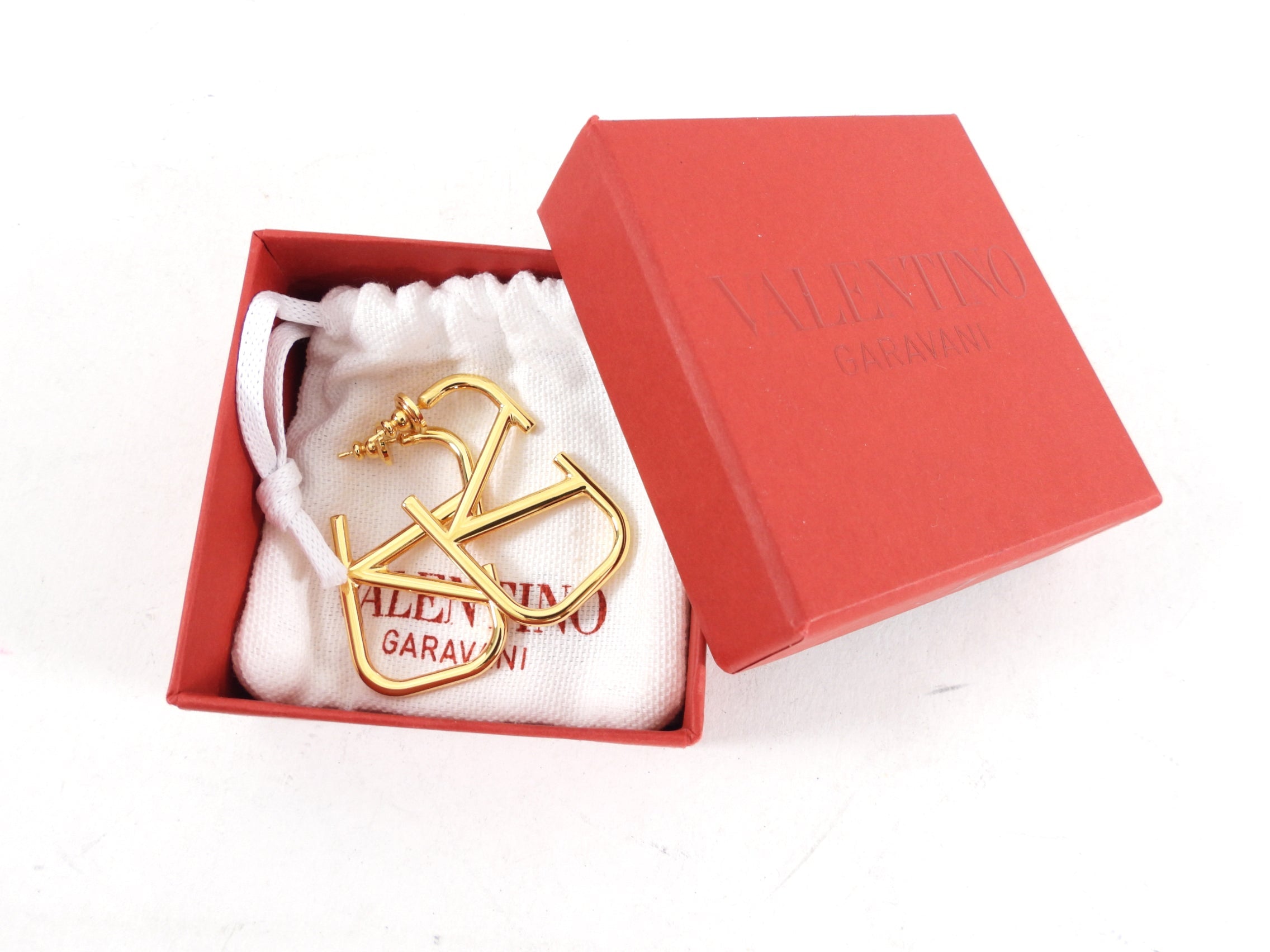 Valentino Goldtone Metal V Logo Earrings