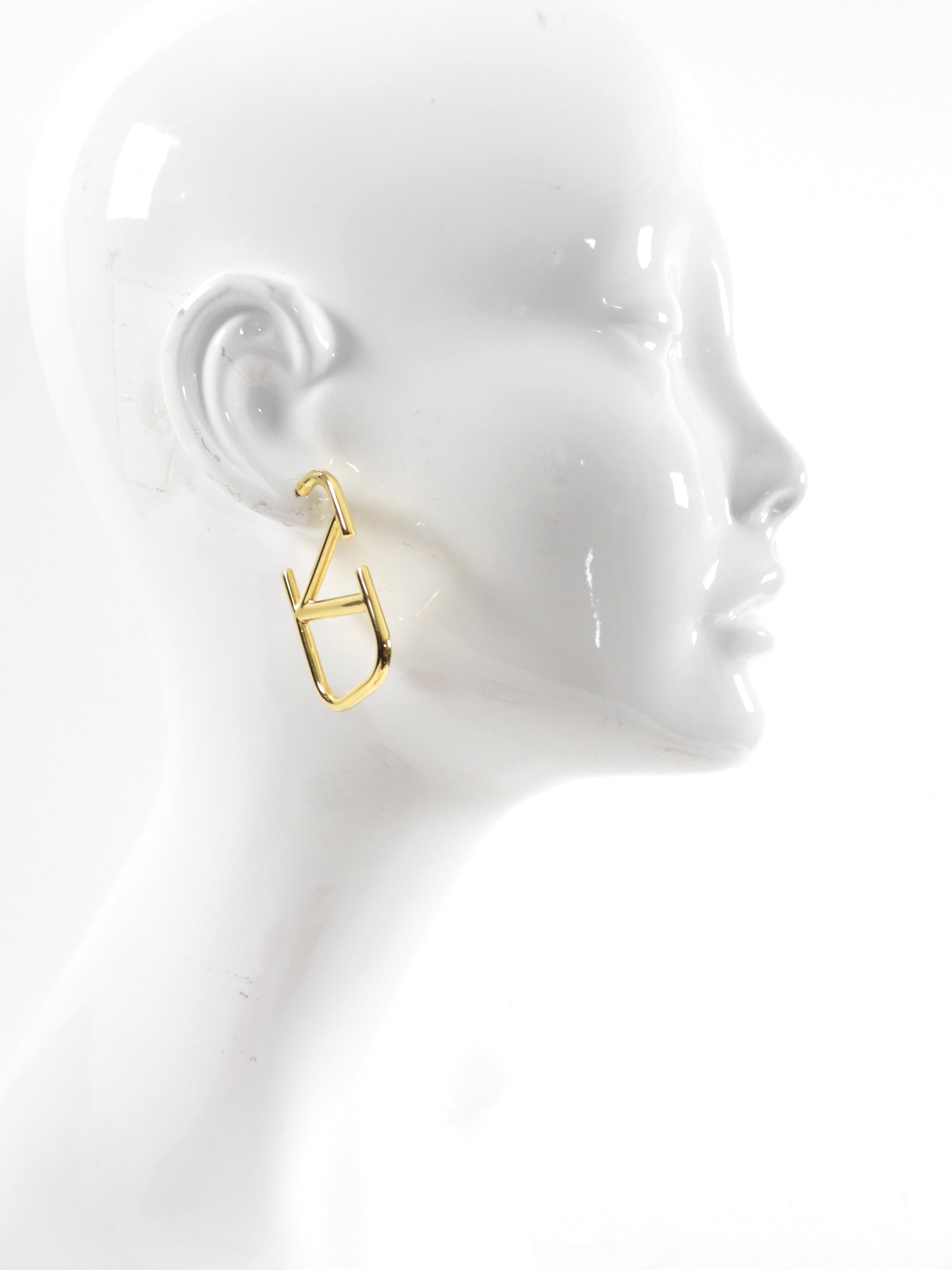 Valentino Goldtone Metal V Logo Earrings