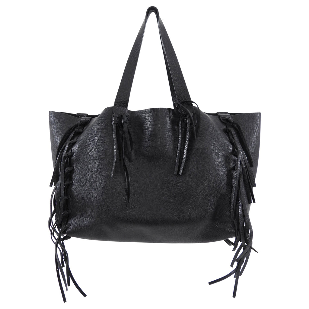 Valentino C-Rockee Leather Fringe Tote Bag