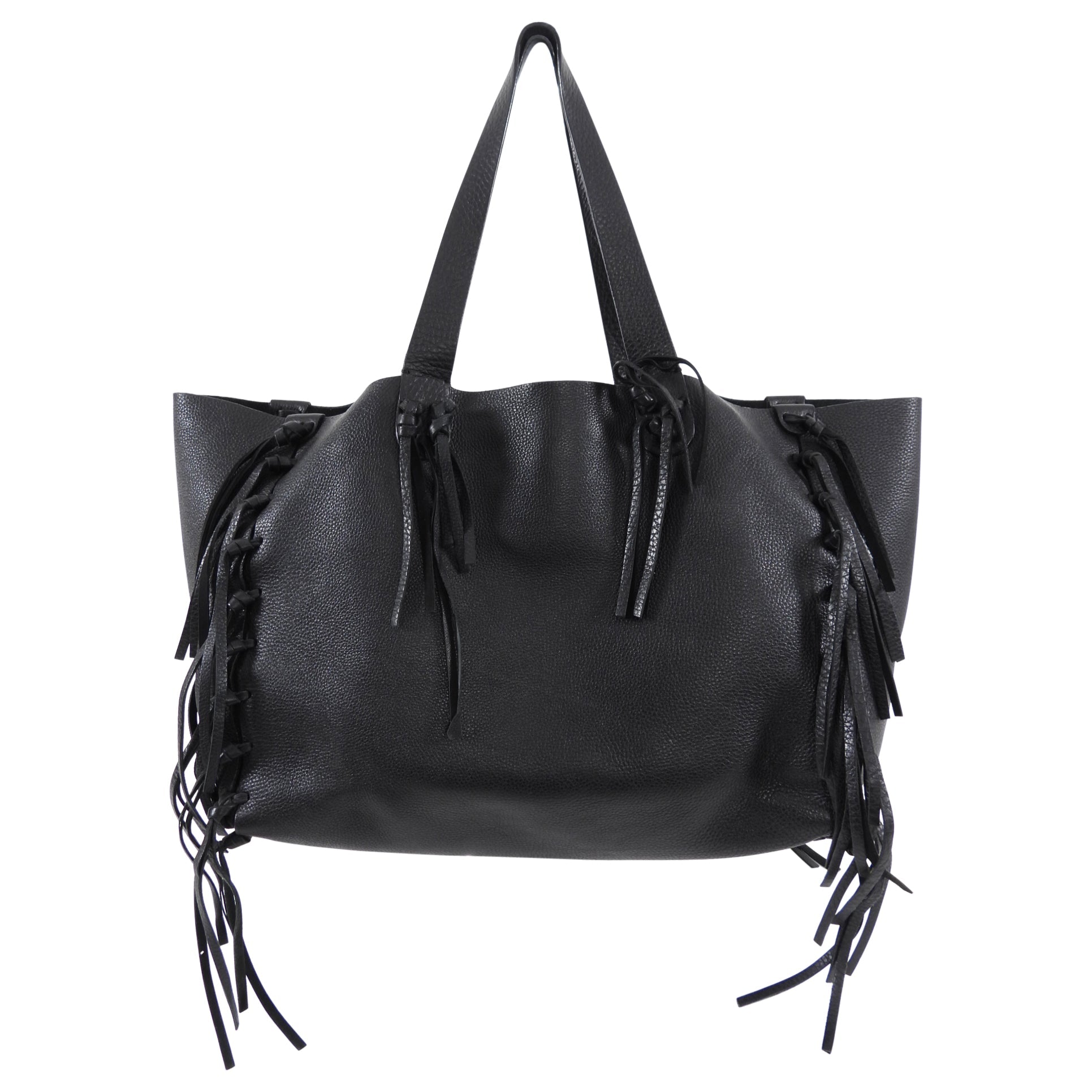 Valentino C-Rockee Leather Fringe Tote Bag