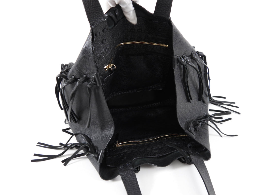 Valentino C-Rockee Leather Fringe Tote Bag