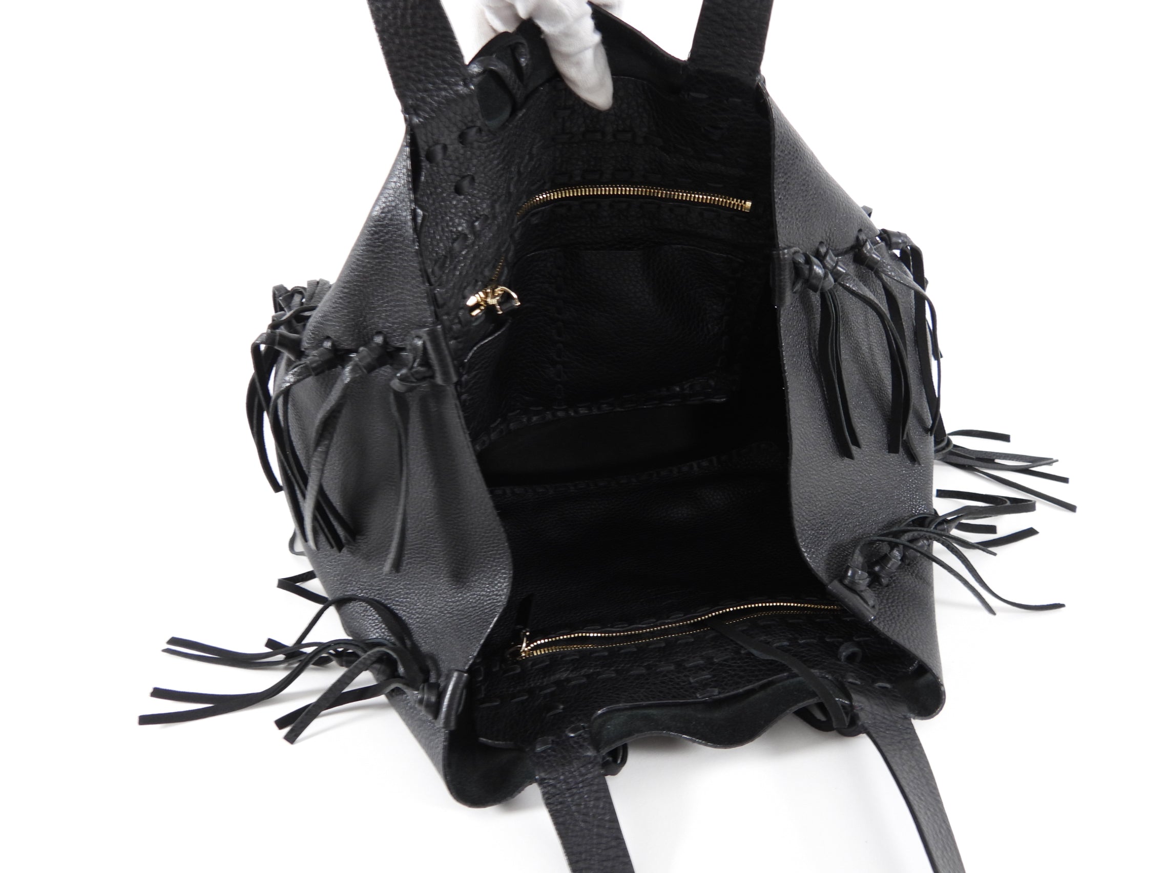 Valentino C-Rockee Leather Fringe Tote Bag
