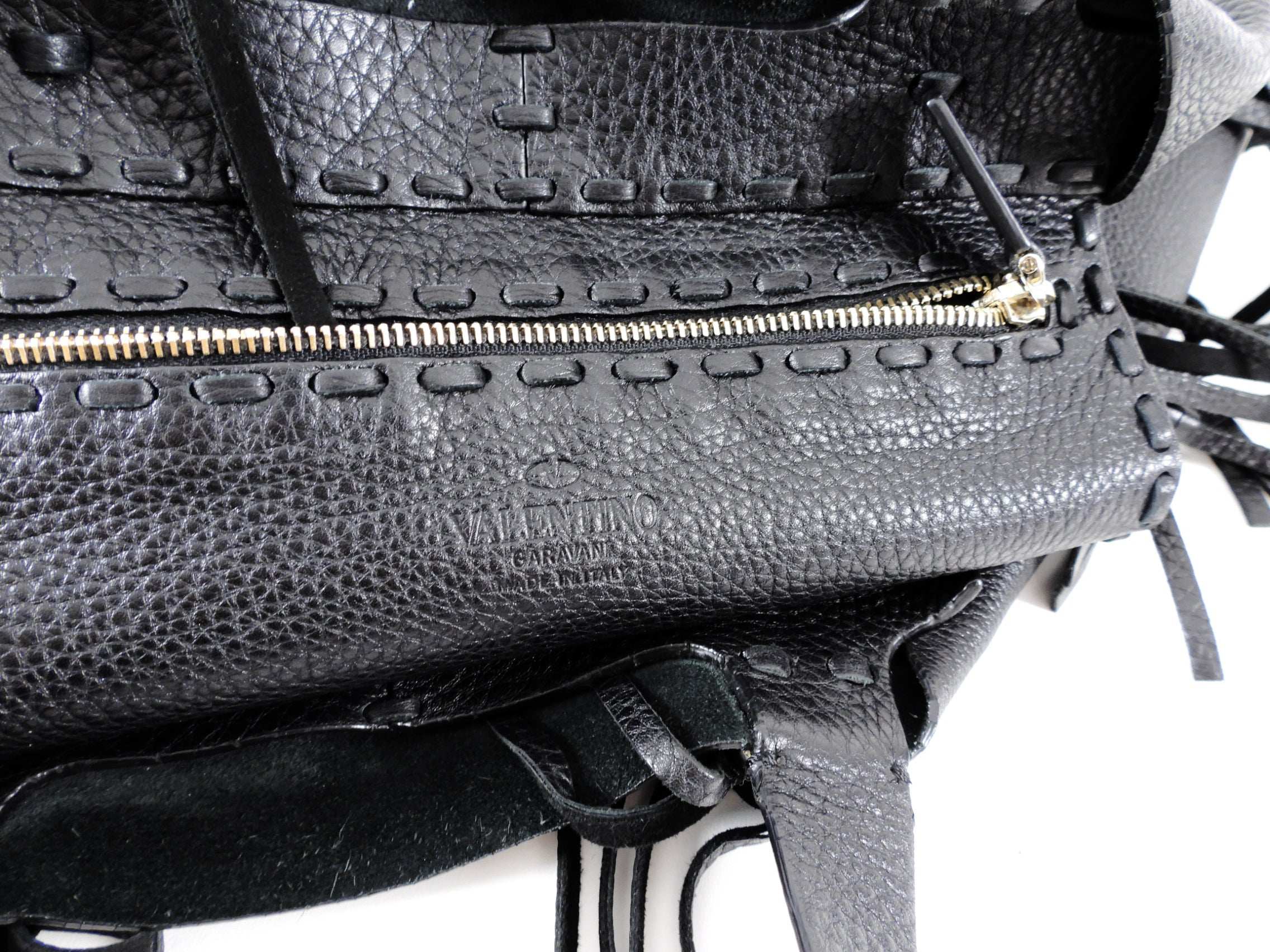 Valentino C-Rockee Leather Fringe Tote Bag