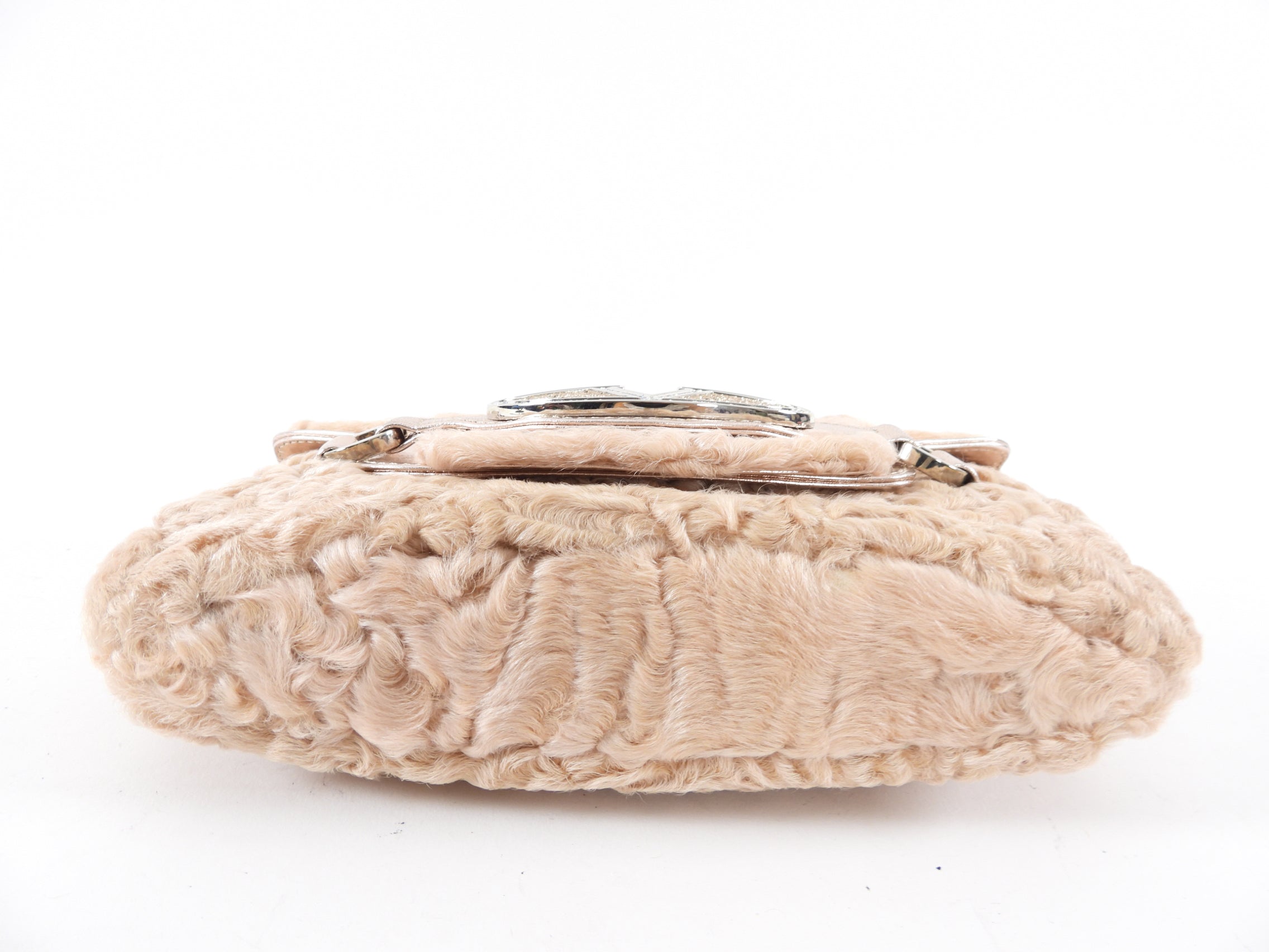 Valentino Nude Broadtail Lamb and Light Rosegold Strass Baguette Bag