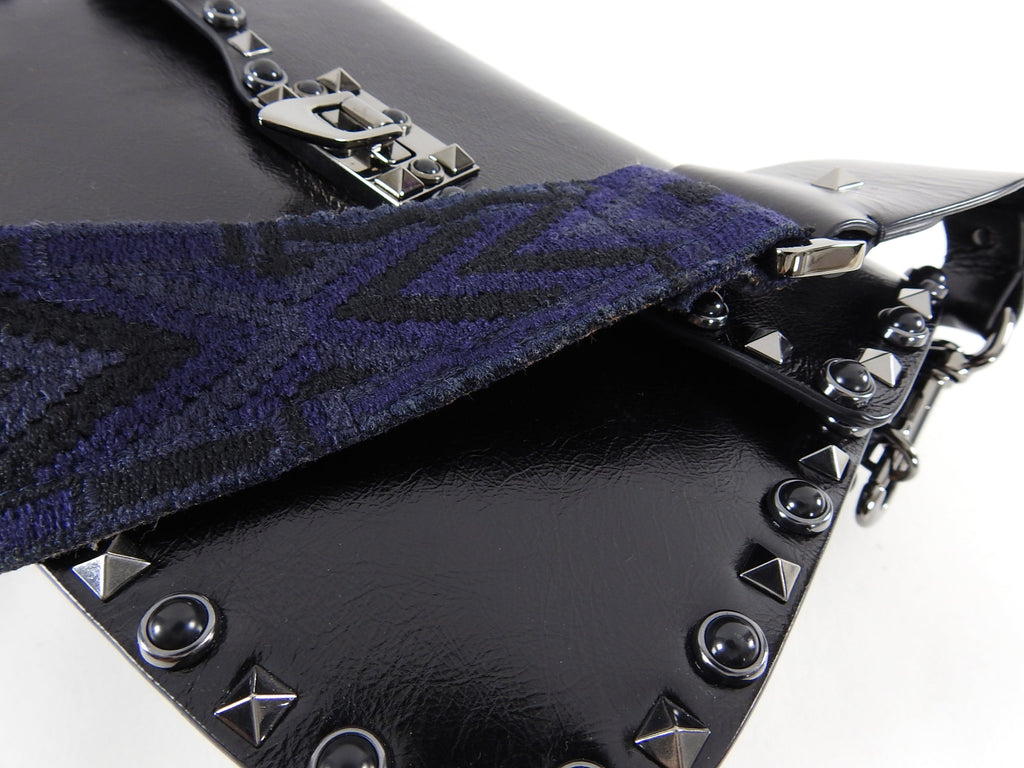 Valentino Noir Black Rockstud Rolling Guitar Strap Bag