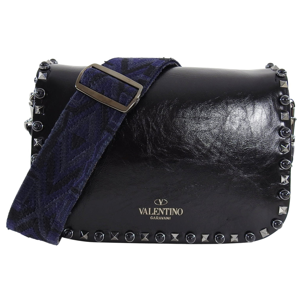 Valentino Noir Black Rockstud Rolling Guitar Strap Bag
