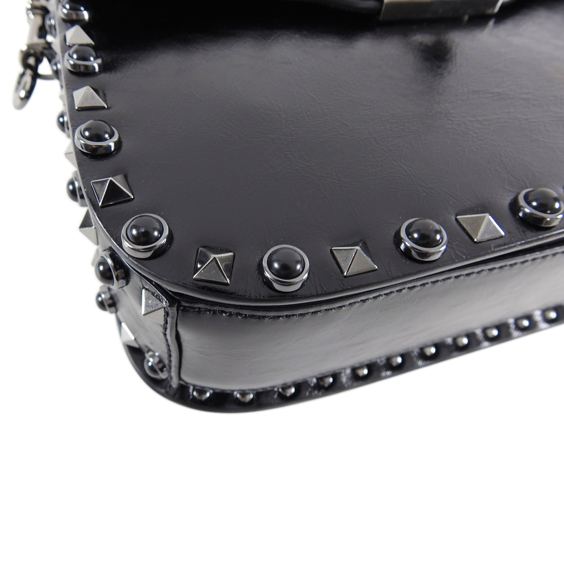Valentino Noir Black Rockstud Rolling Guitar Strap Bag