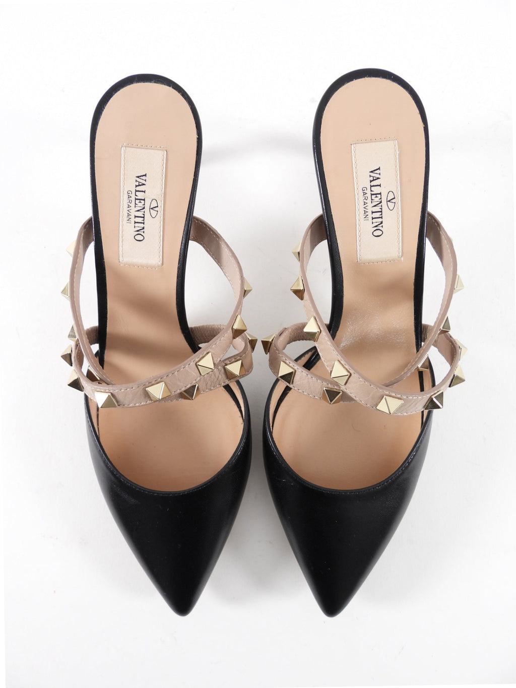 Valentino Black and Nude Two Tone Rockstud Crossover Mule - 35.5