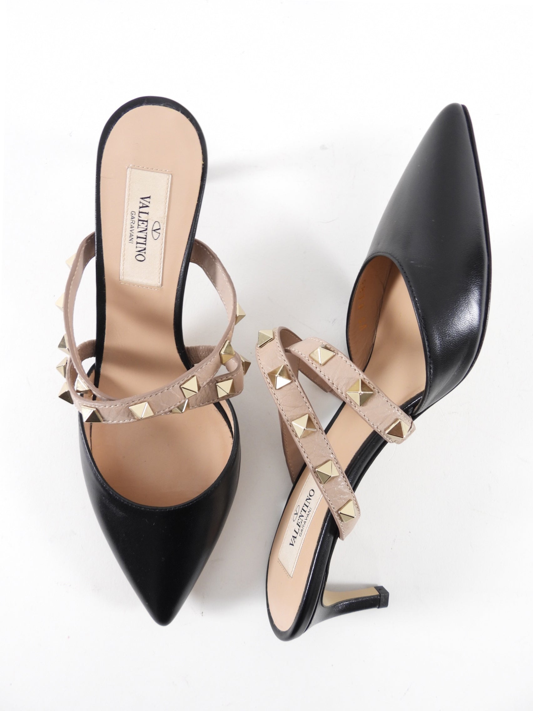 Valentino Black and Nude Two Tone Rockstud Crossover Mule - 35.5