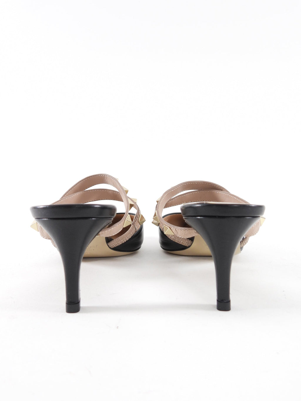 Valentino Black and Nude Two Tone Rockstud Crossover Mule - 35.5