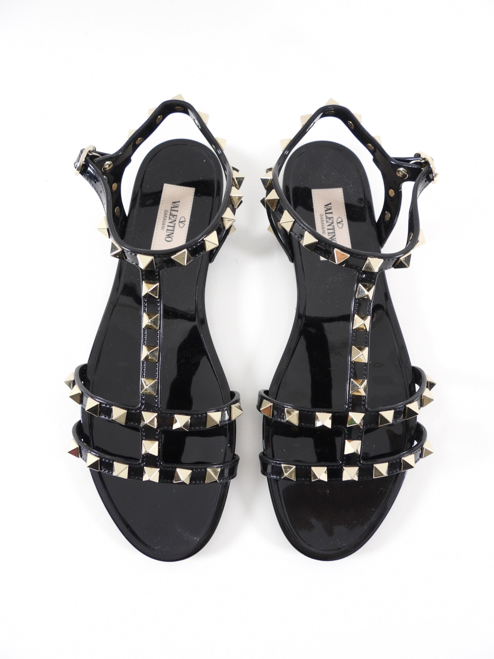 Valentino Black Rubber Rockstud Open Toe Sandals - 37