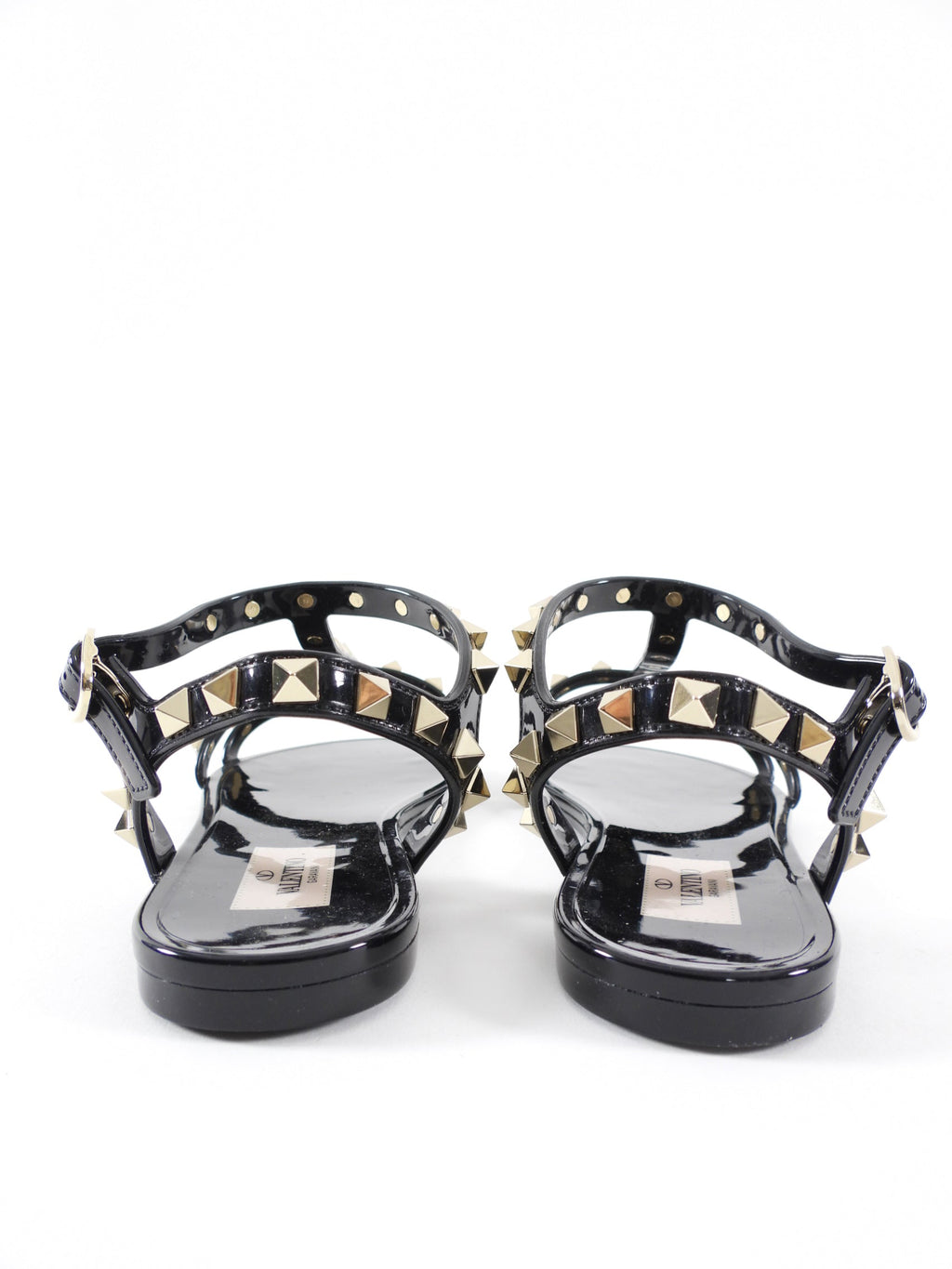 Valentino Black Rubber Rockstud Open Toe Sandals - 37
