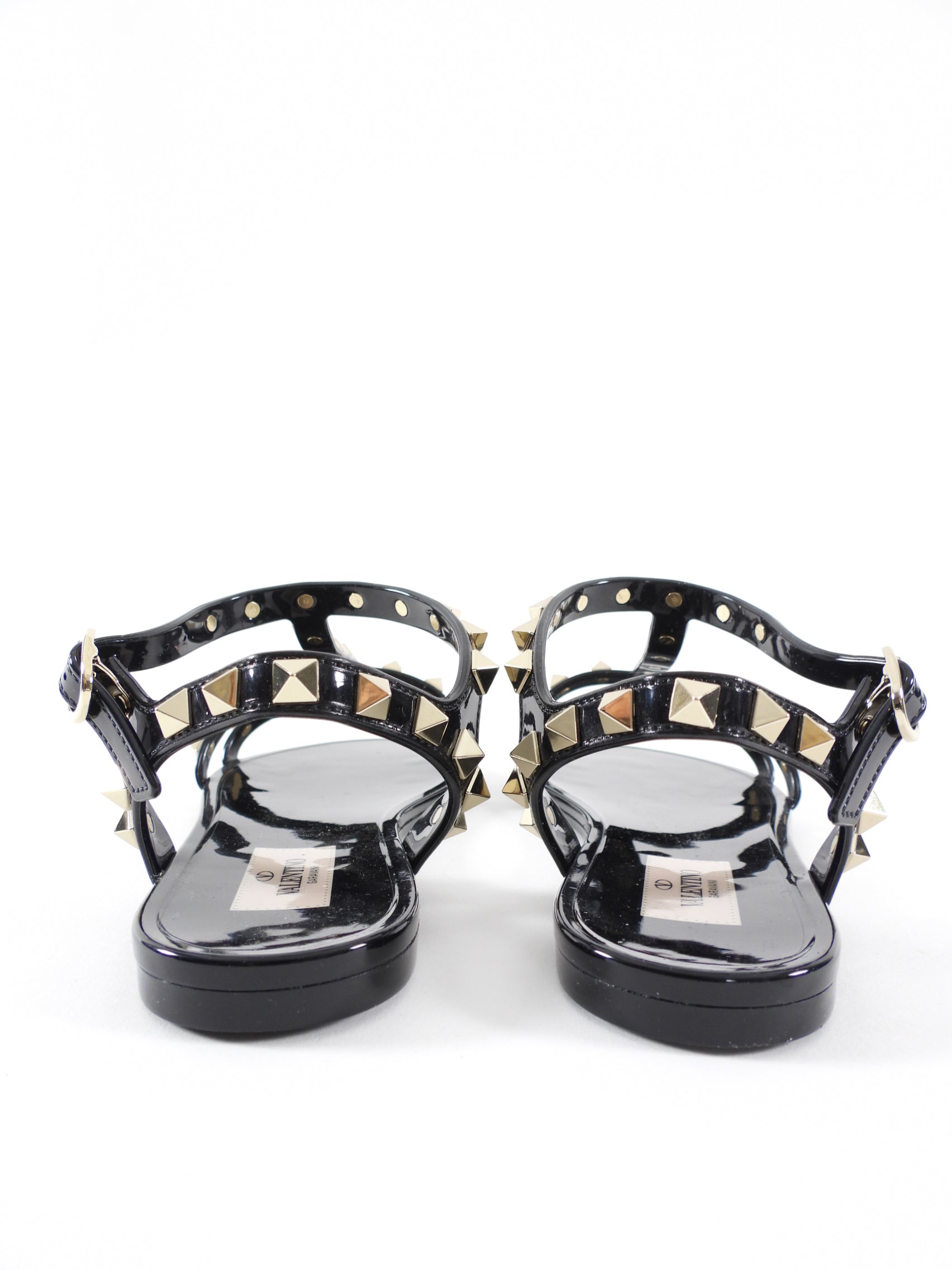 Valentino Black Rubber Rockstud Open Toe Sandals - 37
