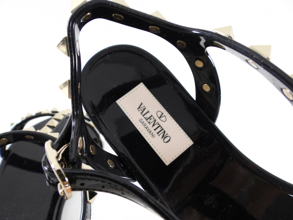 Valentino Black Rubber Rockstud Open Toe Sandals - 37