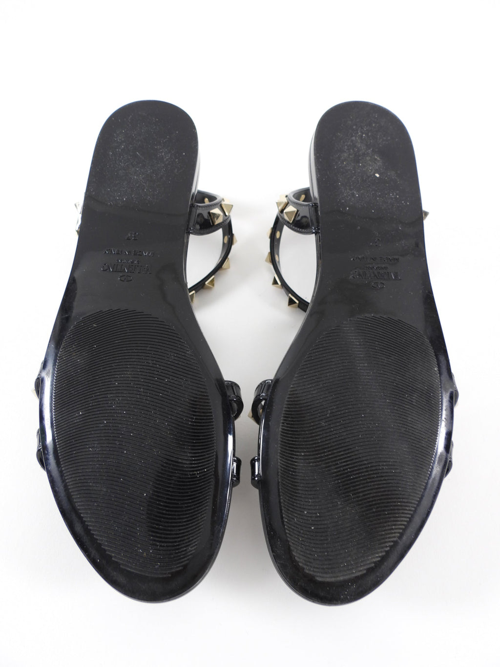 Valentino Black Rubber Rockstud Open Toe Sandals - 37