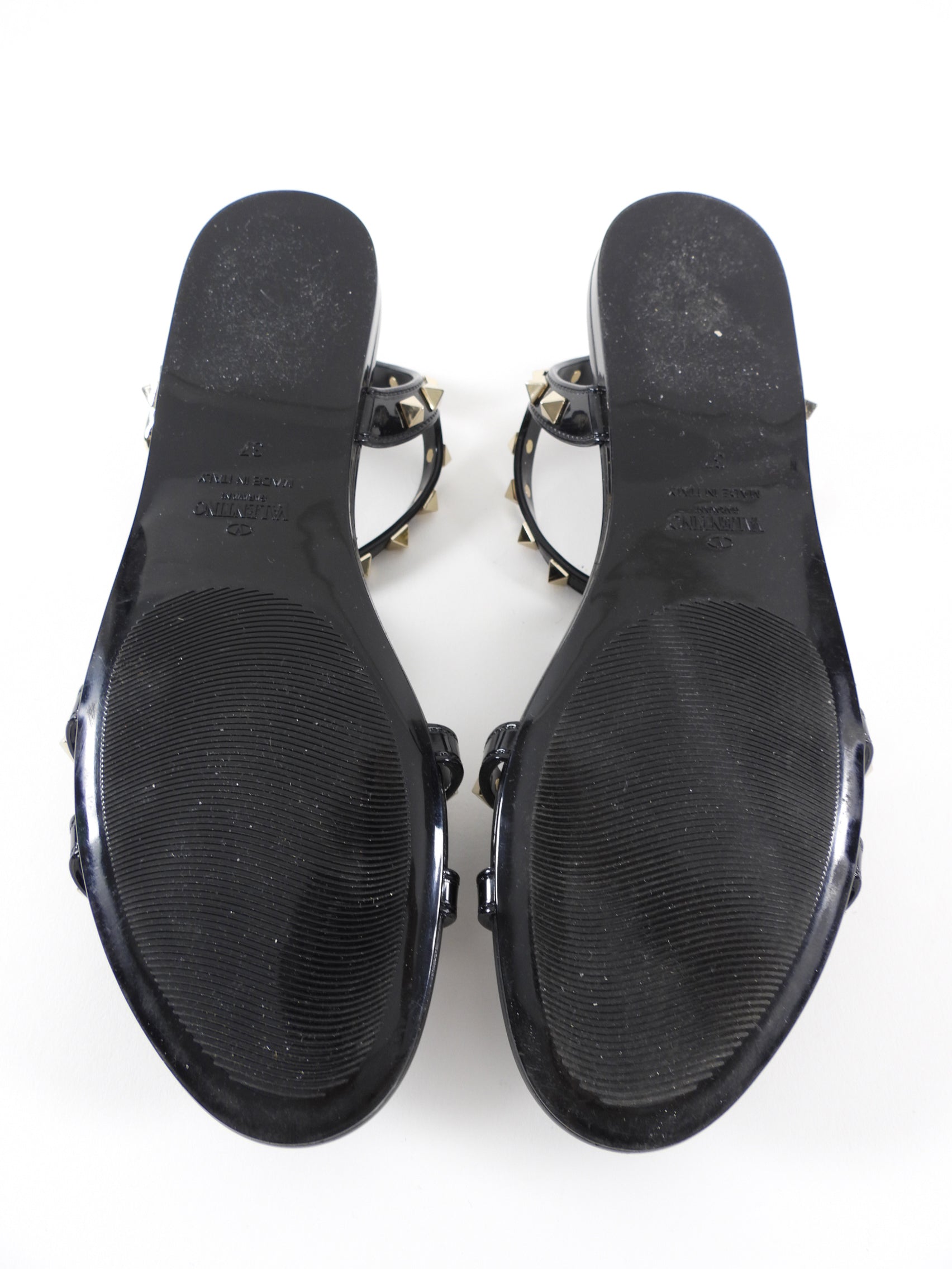 Valentino Black Rubber Rockstud Open Toe Sandals - 37
