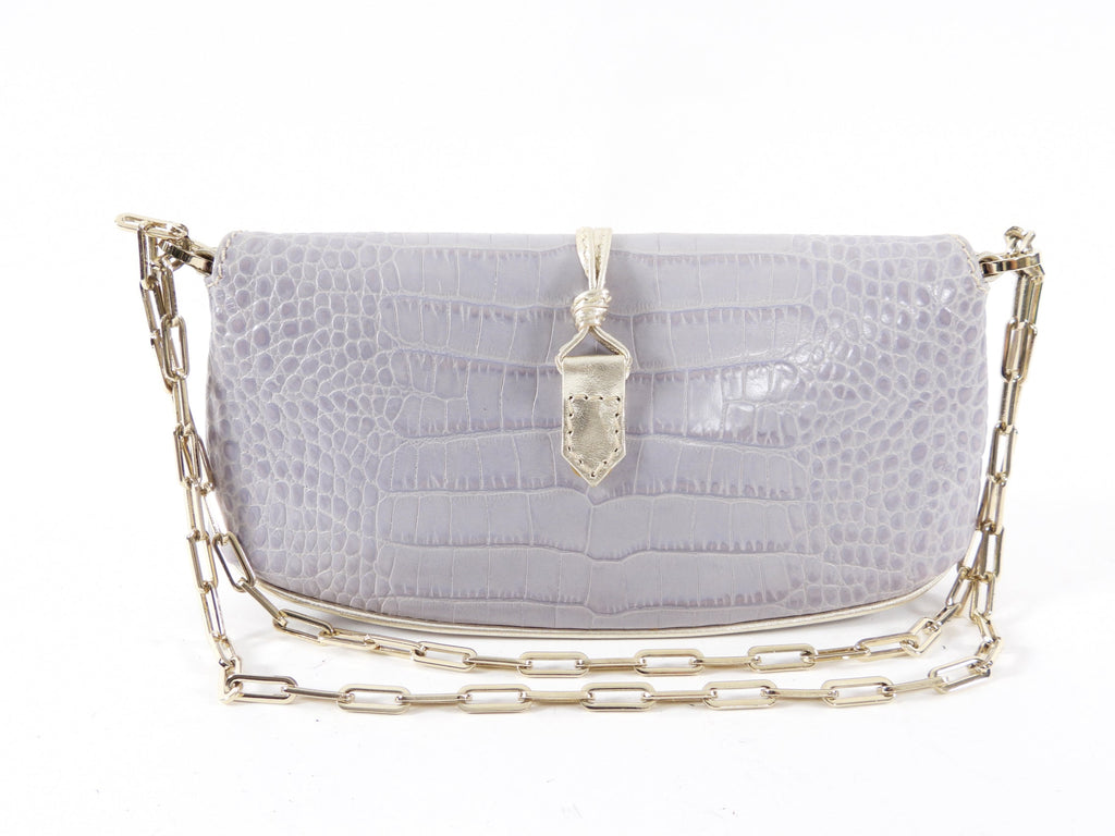 Valentino Pale Lilac Croc-Embossed Baguette Chain Bag